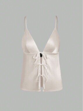 SHEIN Unity Women Summer Solid Color Front Tie Elegant Camisole Satin Cami Top